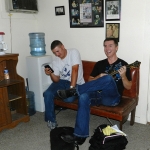Justin Jenkins and Alan Bibey backstage at Bean Blossom (June 2012) - photo by Valerie Gabehart