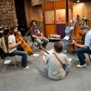 Darol Anger, Tristan Clarridge, Tashina Clarridge, Mike Marshall, Bill Evans, Todd Phillips, David Grier  - photo by Mike Melynk