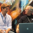 Jens Koch and John Lawless at the Bluegrass Today booth at WOB 2012 - photo by Woody Edwards