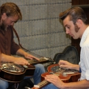Mark Lavengood and Chad Graves warming up before the Slidegras Extravaganza at World of Bluegrass 2012 - photo by David Morris