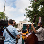 Big Fat Gap warming up before playing the Capital Stage on Friday at Wide Open Bluegrass 2016 - photo © Tara Linhardt