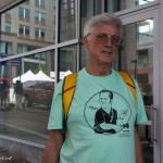 Tom Gray showing off his John Duffey t-shirt at Wide Open Bluegrass 2016 - photo © Tara Linhardt