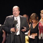 Russell Moore accepting Male Vocalist of the YearEarl Scruggs tribute at the 2012 IBMA Awards Show - photo by Dan Loftin