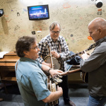 Bill Evans, Tony Trischka and Sammy Shelor backstage at the 2013 California Banjo Extravaganza - photo by Mike Melnyk