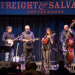 Chad Manning, Bill Evans, John Reischman, Sharon Gilchrist, Sammy Shelor and Jim Nunally at the 2013 California Banjo Extravaganza - photo by Steve Haimovitz