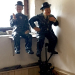 Laurel & Hardy statuary at the farm seen during the Po' Ramblin' Boys' Back To The Mountains Euro Tour 2016