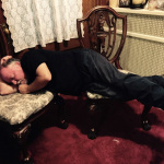 Tommy Brown catches a cat nap with County Line Grass at Tom Feller's studio in Indiana (May 30, 2016)
