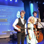 Curly Strings accepts first place in the 2016 Liz Meyer European Innovation of Bluegrass Music Award (May 2016) - photo by Jos van der Lelie