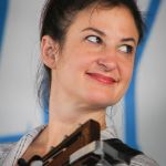 Kristin Andreassen with Uncle Earl at the 2016 Delaware Valley Bluegrass Festival - photo by Frank Baker