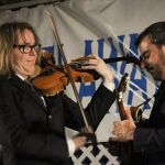 Nicky Sanders and Mike Guggino with Steep Canyon Rangers at the 2016 Delaware Valley Bluegrass Festival - photo by Frank Baker