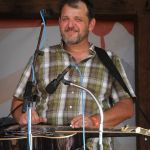 Chad Darou with Dave Adkins at the Gettysburg Bluegrass Festival, August 2016 - photo by Frank Baker