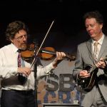 Tim O'Brien and Nick Forster with Hot Rize at the Gettysburg Bluegrass Festival, August 2016 - photo by Frank Baker