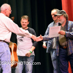 Scott Fore accepts his certificate from Wayne Henderson at RenoFest 2016 - photo by Mike Lane