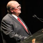 Danny Paisley accepting his Male Vocalist of the Year trophy at the 2016 International Bluegrass Music Awards - photo by Frank Baker