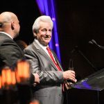 Frank Solivan and Del McCoury presenting at the 2016 International Bluegrass Music Awards - photo by Frank Baker