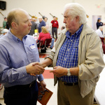 Jim Mills with J.D. Crowe at Banjothon 2013 - photo © Dean Hoffmeyer