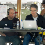 John Weisberger with Chris Jone on the air at Bean Blossom (June 2012) - photo by Valerie Gabehart