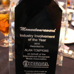 Alan Tompkins' Momentum Award at World of Bluegrass 2015 - photo by Becky Johnson