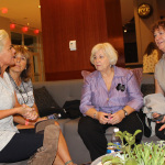 Lisa McCoury, Lucy Weberling, Kitsy Kuykendall, and Kit Swaggert in the Marriott lobby at World of Bluegrass 2015 - photo by Becky Johnson