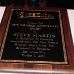 Steve Martin's Distinguished Achievement Award awaits him backstage at World of Bluegrass 2015 - photo by Becky Johnson