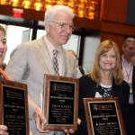 Murphy Henry, Steve Martin, and Alison Brown with their Distinguished Achievement awards at World of Bluegrass 2015 - photo by Becky Johnson