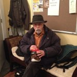 Roland White checking out the Tom Selleck cookies in the studio working on Becky Buller's new album (3/25/14)