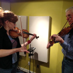 Becky Buller and Michael Feagan twinning in the studio