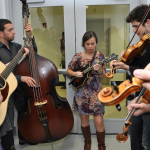 Berklee students warm up prior to the concert: Courtney Hartman, Nick DiSebastion, Sierra Hull, Alex Hargreaves, Mike Barnett - Photo by Phil Farnsworth