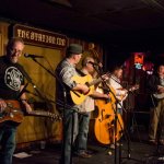 IBMA Board Band performs at The Station Inn: Tim Surrett, Stephen Mougin, Jon Weisberger, Danny Clark, and Joe Mullins (4/11/15) - photo by Alane Anno