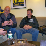 Lonesome River Band backstage at the Late Show (11/10/11): Brandon Rickman, Sammy Shelor, Mike Hartgrove, and Kerri McDaniel (guest)
