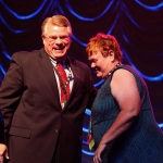 Katy Daley accepting her Broadcaster of the Year Award at IBMA 2011 - photo © Dean Hoffmeyer