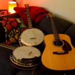 Banjers and gitars at Chris Pandolfi's place - photo © 2012 by G. Milo Farineau