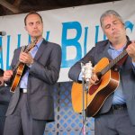 Josh Williams and Mickey Harris with Rhonda Vincent & the Rage at the 2014 Delaware Valley Bluegrass Festival - photo by Frank Baker