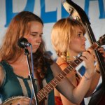 Courtney Hartman and Shelby Means with Della Mae at Delaware Valley (September 2012) - photo by Frank Baker