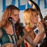 Courtney Hartman and Shelby Means with Della Mae at Delaware Valley (September 2012) - photo by Frank Baker