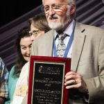 Stan Zdonik accepting the Distinguished Achievement Award for Boston Bluegrass Union at World of Bluegrass 2016 - photo by Frank Baker