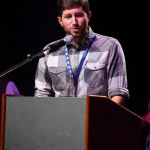 Brad Kolodner accepts his Momentum Award at World of Bluegrass 2016 - photo by Frank Baker