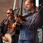 Scott Vestal and Stephen Mougin with Sam Bush at FreshGrass 2013 - photo by Dave Hollender