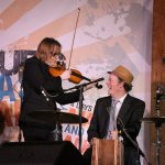 Nicky Sanders and Jeff Sipe with Steep Canyon Rangers at The Gettysburg Bluegrass Festival (May 2015) - photo by Frank Baker