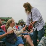 Mike Andes with Nothin' Fancy works the crowd at Gettysburg (August 2012) - photo by Frank Baker