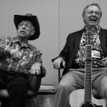 Al Hawkes and Everett Alan Lilly talk about the Lilly Brothers during a seminar at the 2016 Joe Val Bluegrass Festival - photo © Tara Linhardt