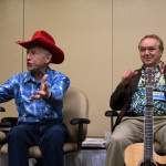 Al Hawkes and Everett Alan Lilly talk about the Lilly Brothers during a seminar at the 2016 Joe Val Bluegrass Festival - photo © Tara Linhardt