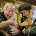 Little Roy Lewis and Lizzy Long doing an autoharp demonstration at their workshop in Newport, PA (3/9/13) - photo by Frank Baker