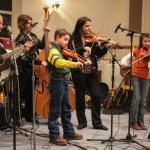 Lizzy Long fiddling with Canyon and Autumn Moore at the Little Roy & Lizzy Show in Newport, PA (3/9/13) - photo by Frank Baker
