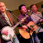 Sammy Shelor, Brandon Rickman and Randy Jones with Lonesome River Band at Hope Cafe - photo by Laura Greene