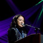 Trisha Tubbs, Master of Ceremonies for the Momentum Awards luncheon on Wednesday at the 2016 World of Bluegrass convention - photo © Tara Linhardt