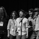 The Lil' Smokies accepts their Band Momentum Awards at the 2016 World of Bluegrass convention - photo © Tara Linhardt