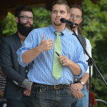 Luke Dotson addresses the crowd following the Mountain Faith Homecoming Parade in Sylva, NC (9/10/15) - photo by Hazel Norris