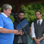 Mark Jones addresses the crowd following the Mountain Faith Homecoming Parade in Sylva, NC (9/10/15) - photo by Hazel Norris