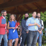 Luke Dotson addresses the crowd following the Mountain Faith Homecoming Parade in Sylva, NC (9/10/15) - photo by Hazel Norris